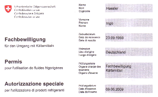 Fachbewilligung Kältemittel